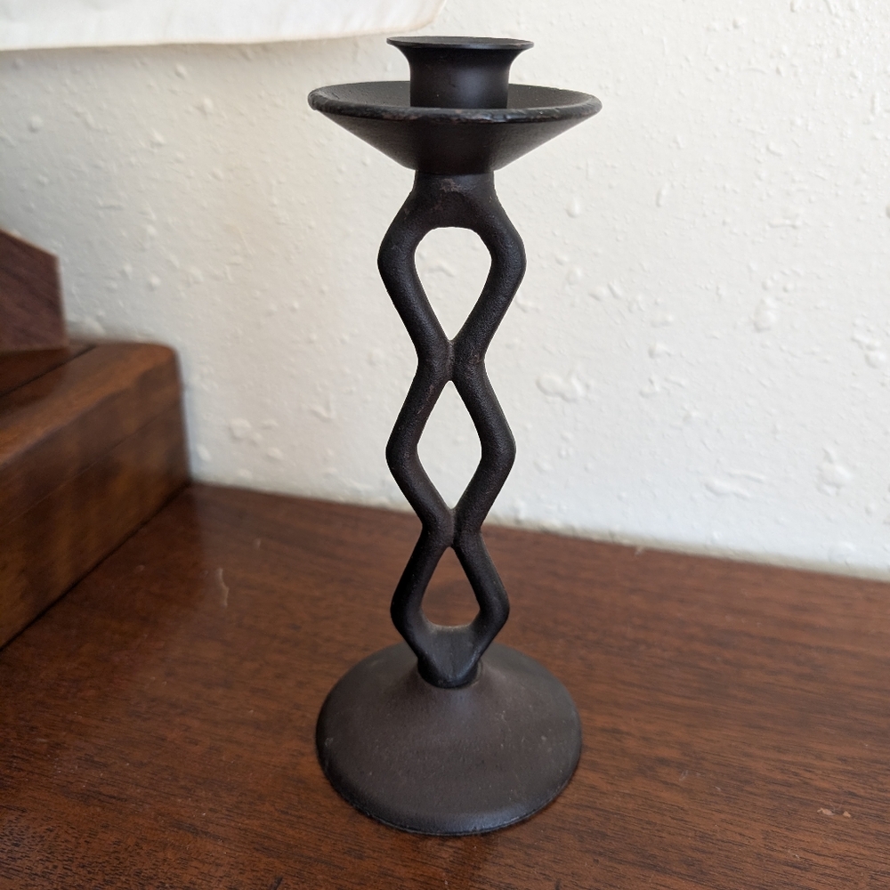 Vintage Geometric Cast Iron Taper Candleholder